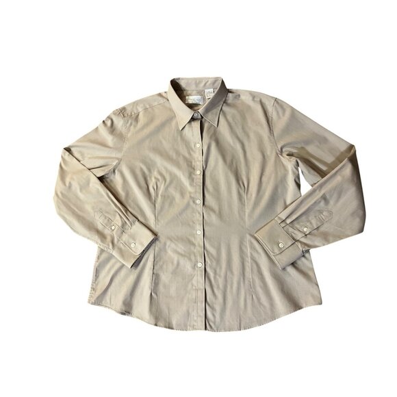 Van Heusen Womens XL Beige Button-Up Blouse Cotton & Polyester - Picture 11 of 14